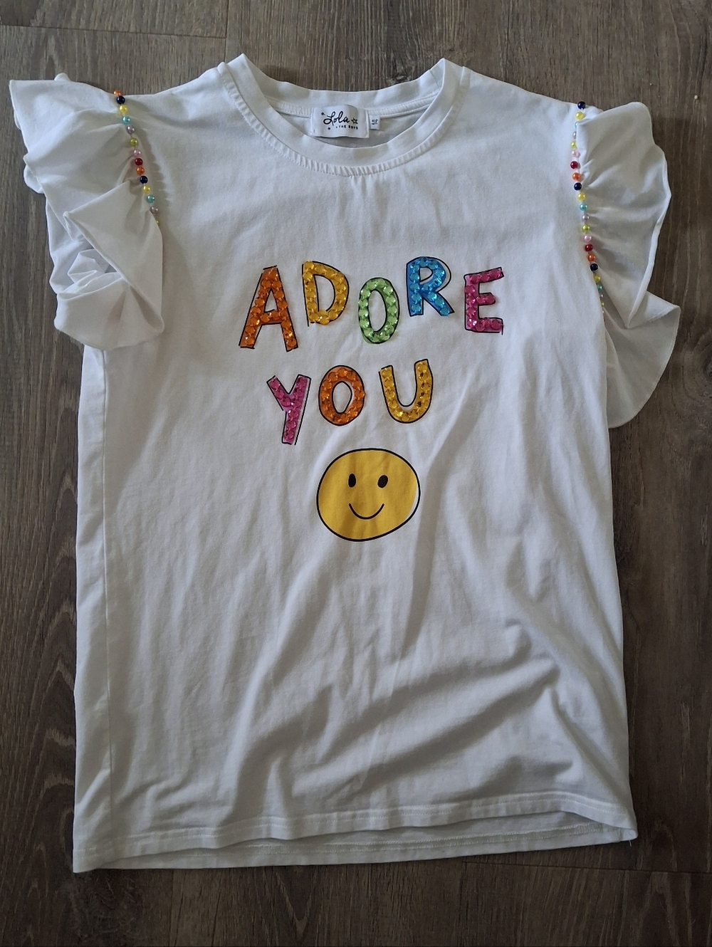Lola + The Boys White "Adore You" Ruffle Sleeve Kids Shirt Size 14 Top